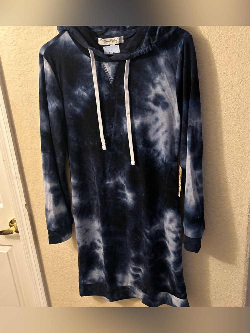 Vine and Valley Woman's Tie-Dye Navy & White Hooded Tunic Dress- Sz XL